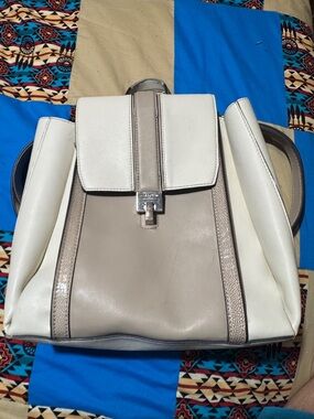 Calvin Klein Two-Tone Beige and White Structured Leather Backpack